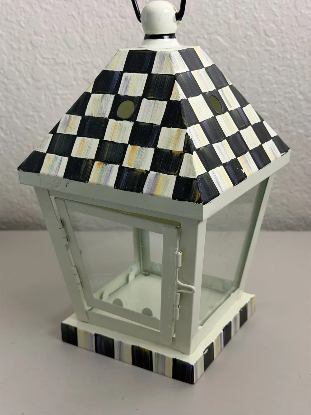 Mackenzie Childs Small Courtly Check Lantern Metal All Seasons Indoor Outdoor